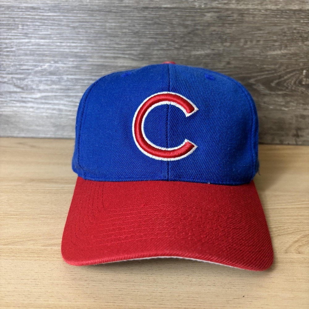 Vintage Chicago Cubs Hat Cap Snap Back Blue Red MLB Baseball Mens Wool 90s